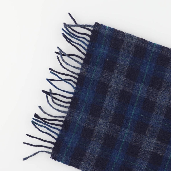 Vintage 80s-90'S Lacoste Chemise Check Pattern Wool Scarf wool navy blue type Vintage Second Hand