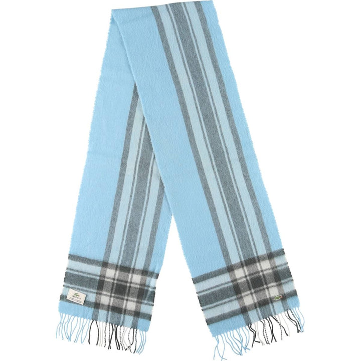 Lacoste Check Pattern Cashmere Blend Wool Scarf wool Blue type light blue Vintage Second Hand
