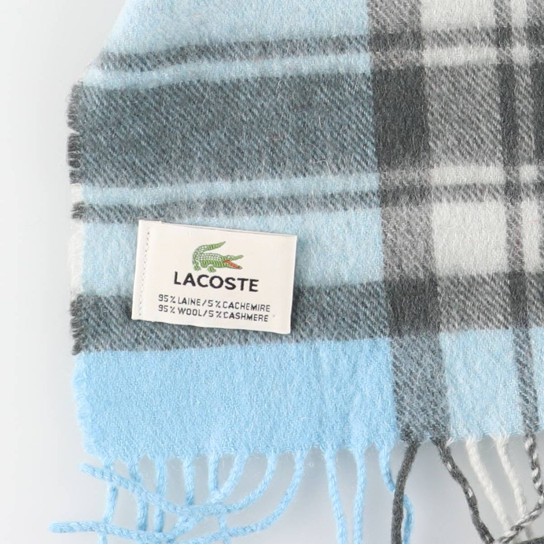 Lacoste Check Pattern Cashmere Blend Wool Scarf wool Blue type light blue Vintage Second Hand