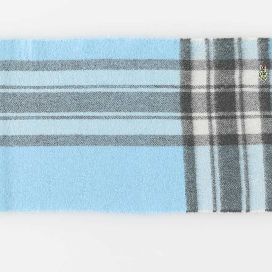 Lacoste Check Pattern Cashmere Blend Wool Scarf wool Blue type light blue Vintage Second Hand