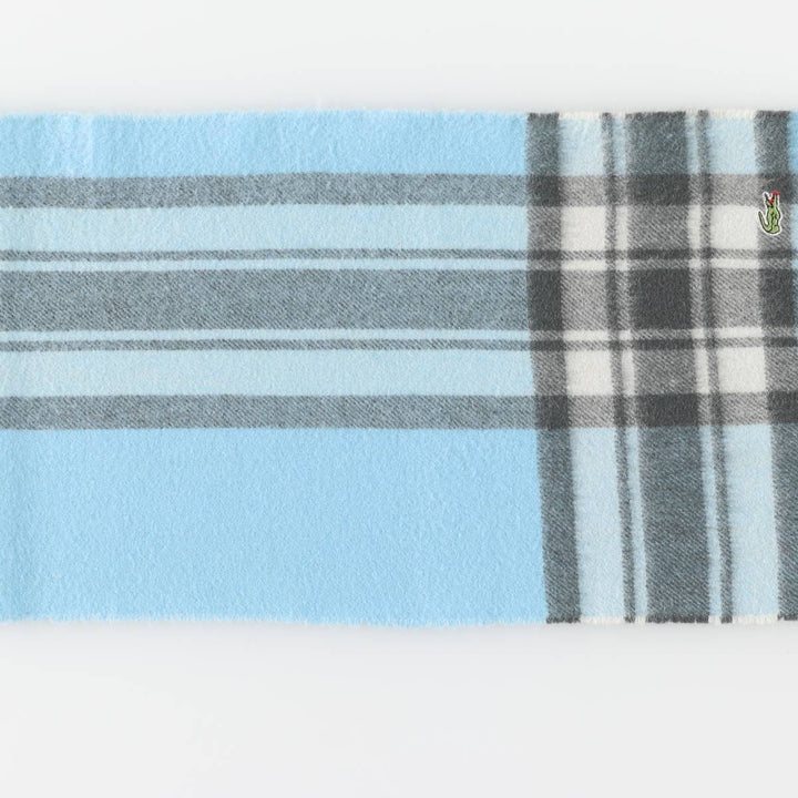 Lacoste Check Pattern Cashmere Blend Wool Scarf wool Blue type light blue Vintage Second Hand