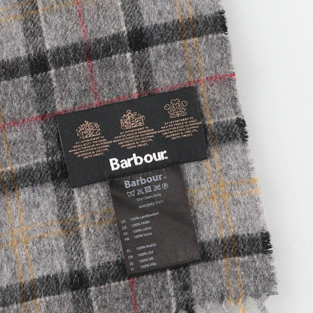 Barbour Check Pattern Wool Scarf, Made in England wool gray type Vintage Second Hand