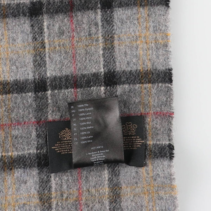 Barbour Check Pattern Wool Scarf, Made in England wool gray type Vintage Second Hand
