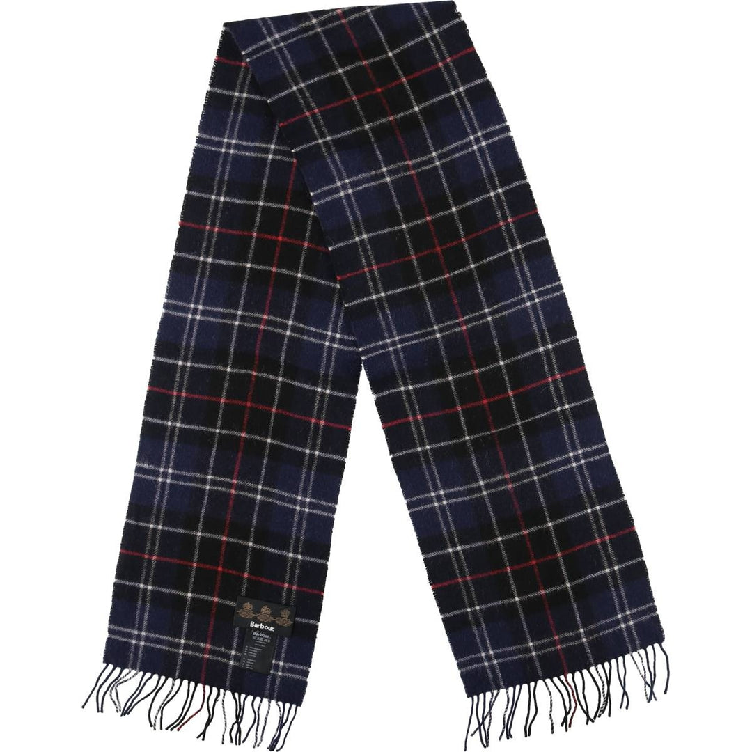 Barbour Tartan Check Wool Scarf, Made in England wool navy blue type Vintage Second Hand