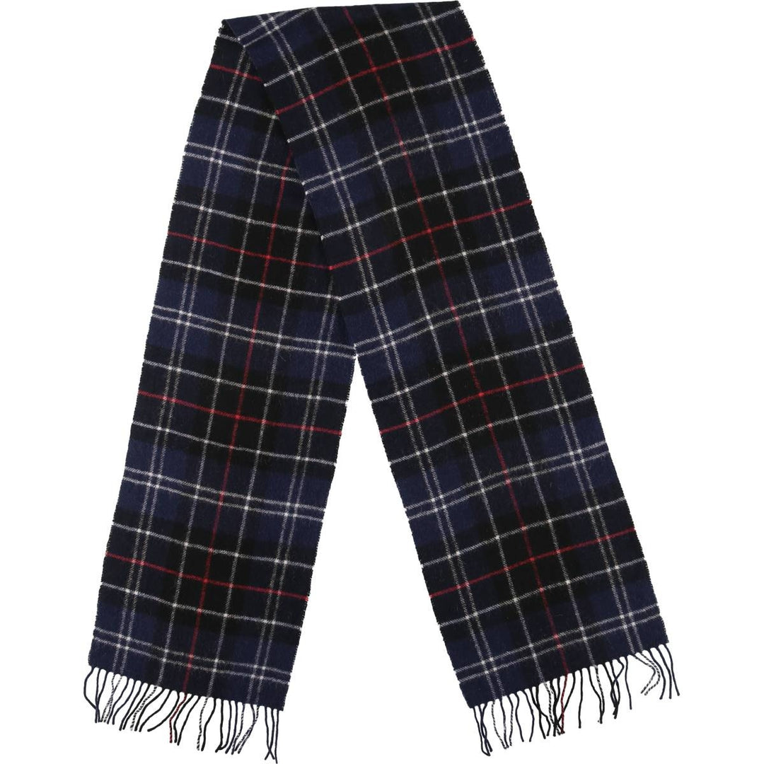 Barbour Tartan Check Wool Scarf, Made in England wool navy blue type Vintage Second Hand