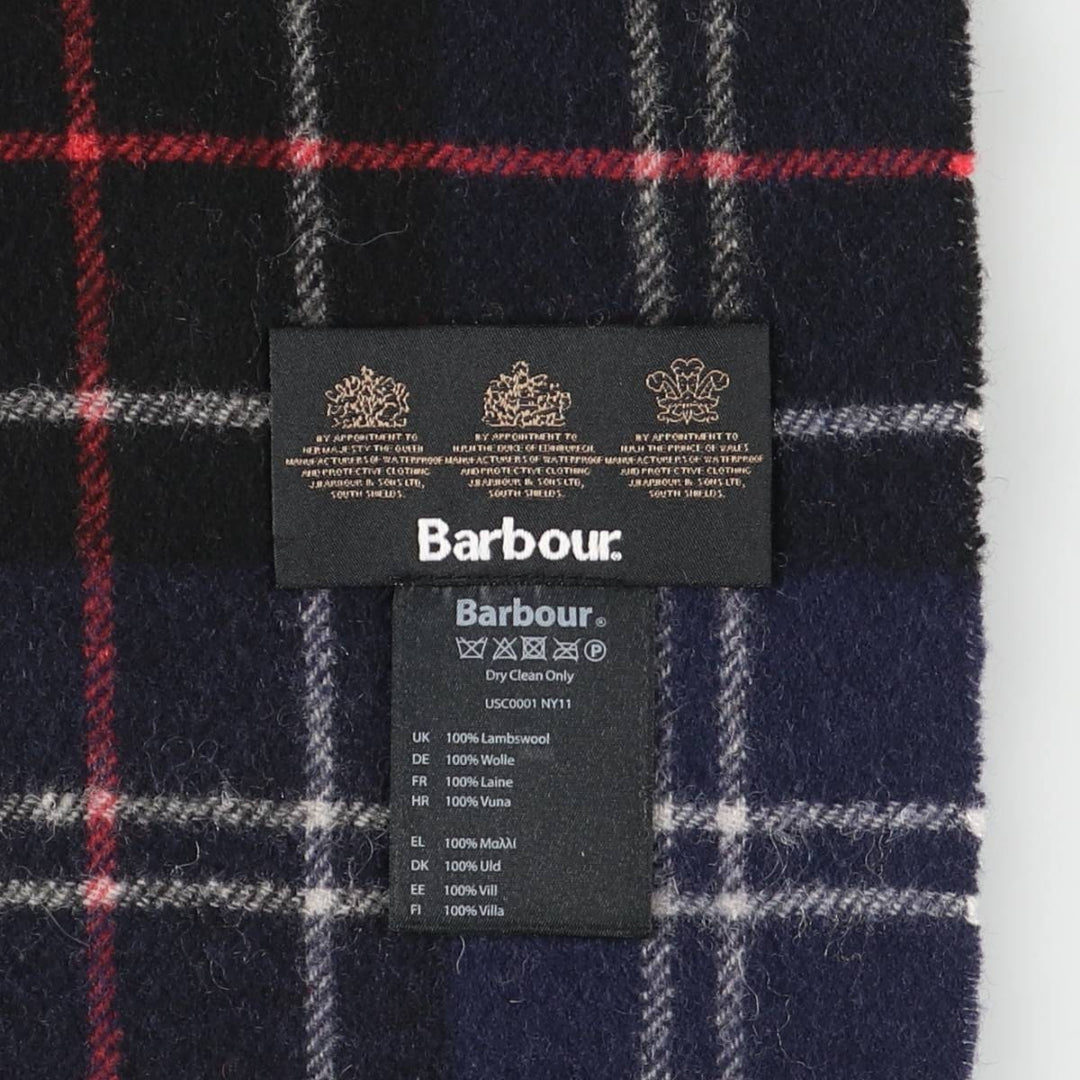 Barbour Tartan Check Wool Scarf, Made in England wool navy blue type Vintage Second Hand