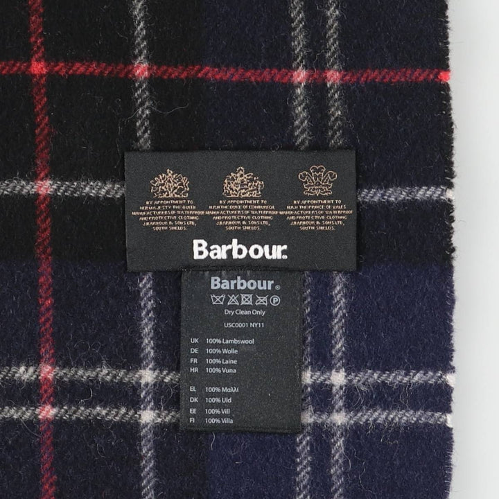 Barbour Tartan Check Wool Scarf, Made in England wool navy blue type Vintage Second Hand