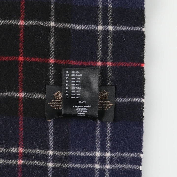Barbour Tartan Check Wool Scarf, Made in England wool navy blue type Vintage Second Hand