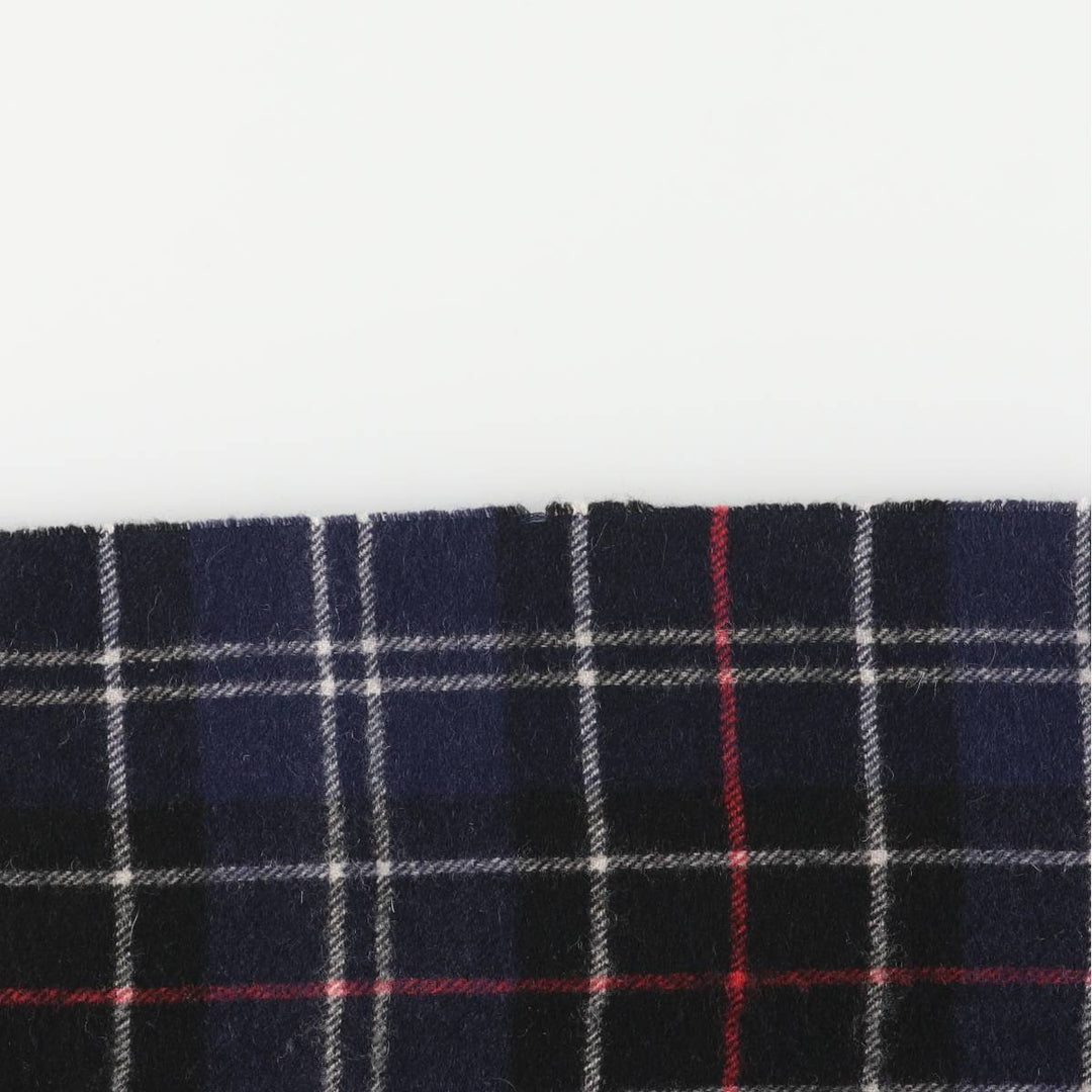 Barbour Tartan Check Wool Scarf, Made in England wool navy blue type Vintage Second Hand