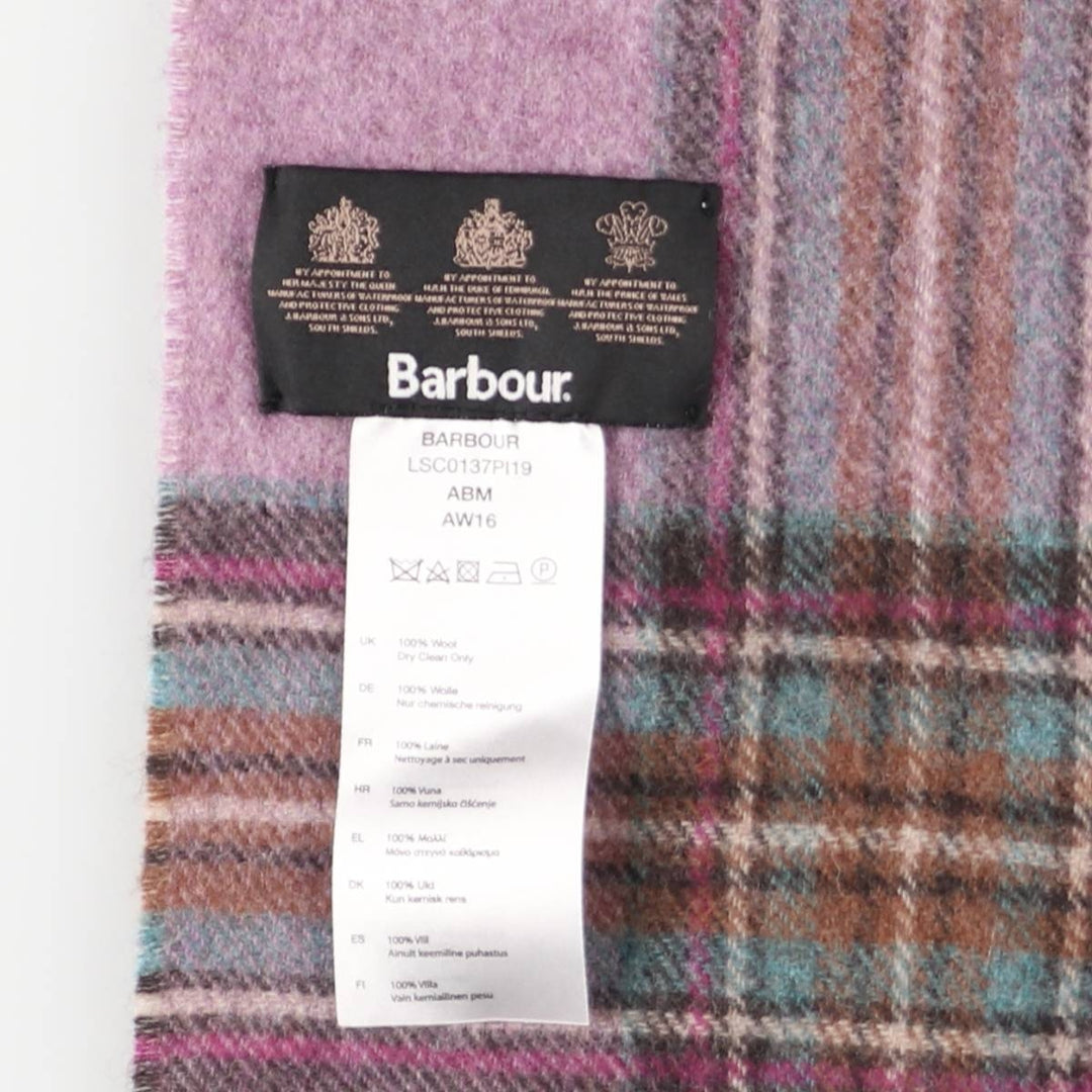 Barbour Check Pattern Wool Scarf, Made in England wool pink type Vintage Second Hand