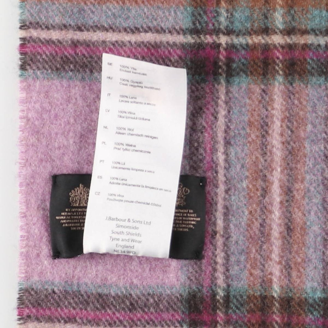Barbour Check Pattern Wool Scarf, Made in England wool pink type Vintage Second Hand