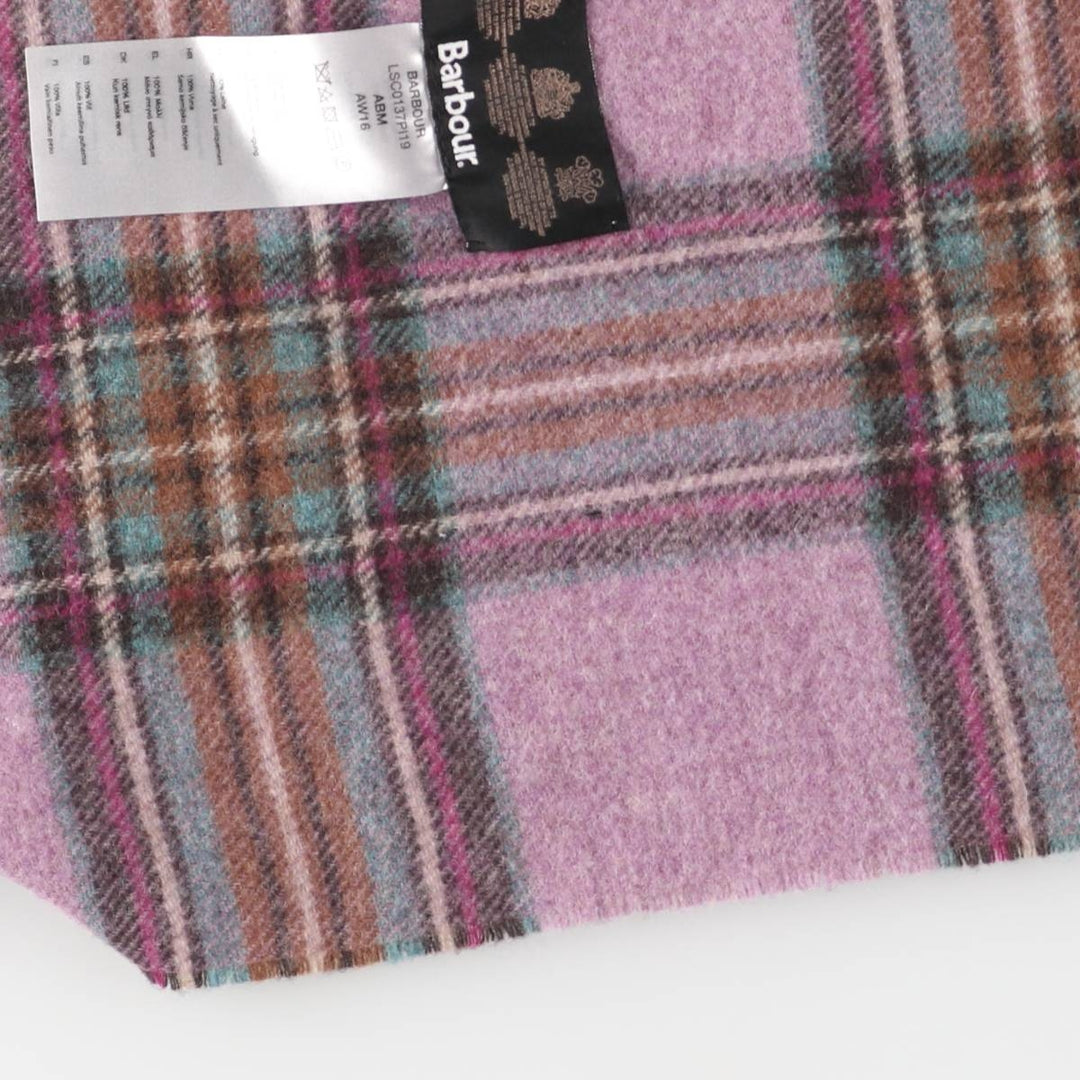 Barbour Check Pattern Wool Scarf, Made in England wool pink type Vintage Second Hand