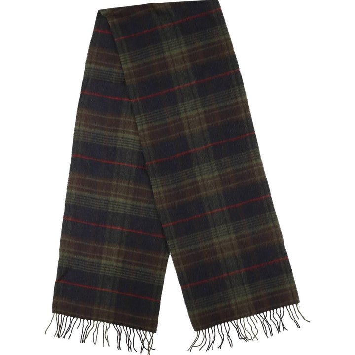 Barbour Check Pattern Wool Scarf, Made in England wool Khaki type sage green Vintage Second Hand