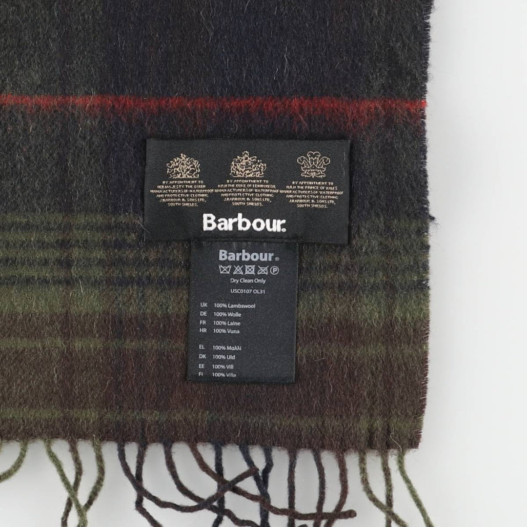 Barbour Check Pattern Wool Scarf, Made in England wool Khaki type sage green Vintage Second Hand