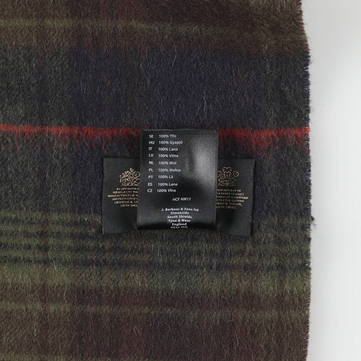 Barbour Check Pattern Wool Scarf, Made in England wool Khaki type sage green Vintage Second Hand