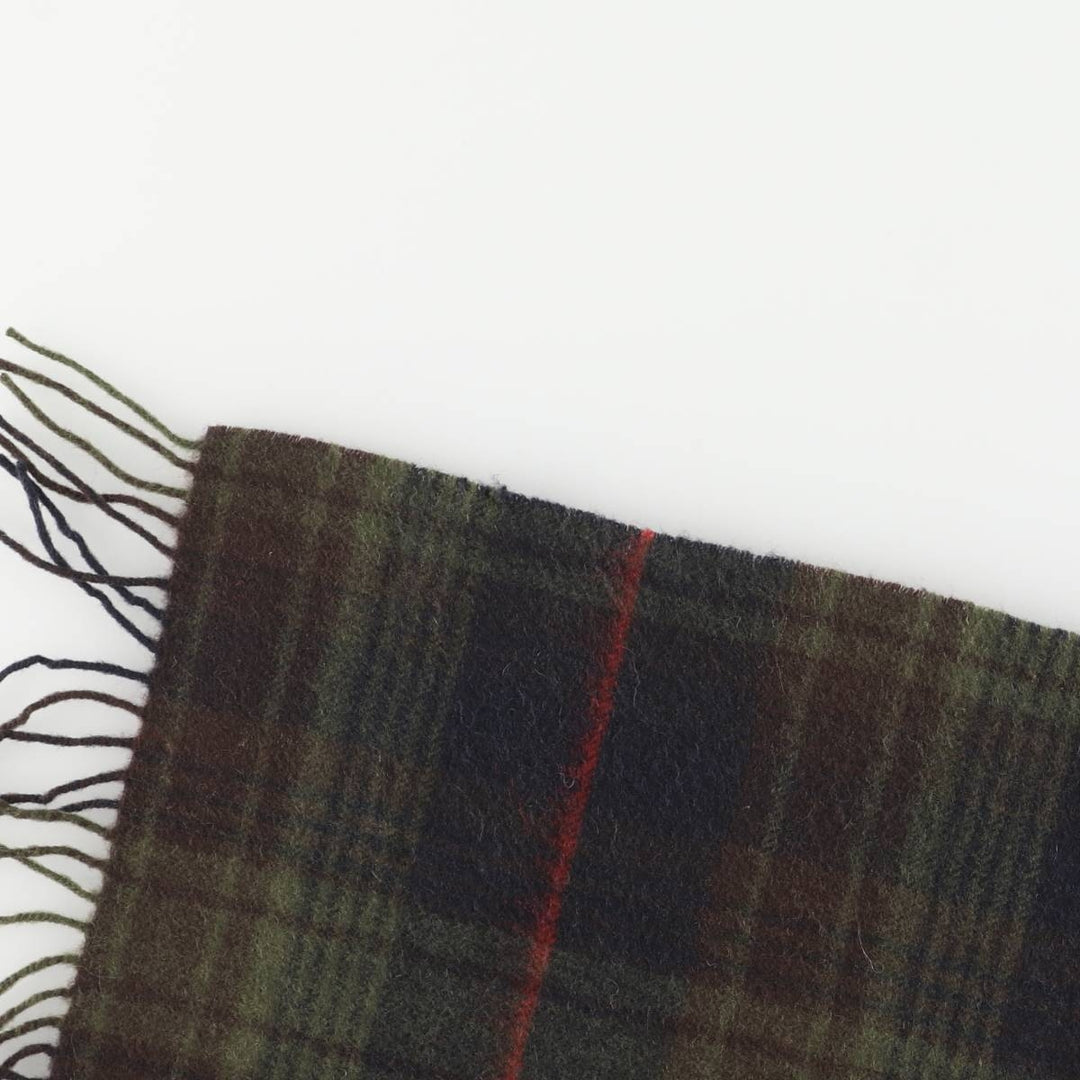 Barbour Check Pattern Wool Scarf, Made in England wool Khaki type sage green Vintage Second Hand