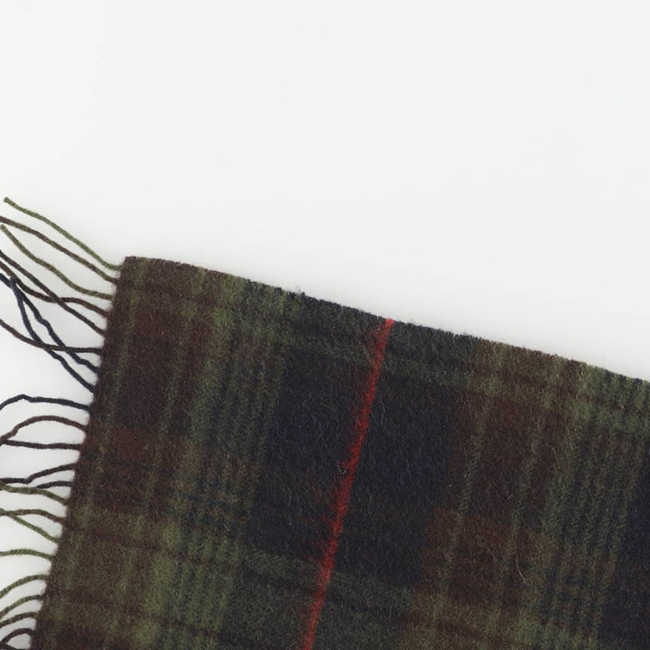 Barbour Check Pattern Wool Scarf, Made in England wool Khaki type sage green Vintage Second Hand