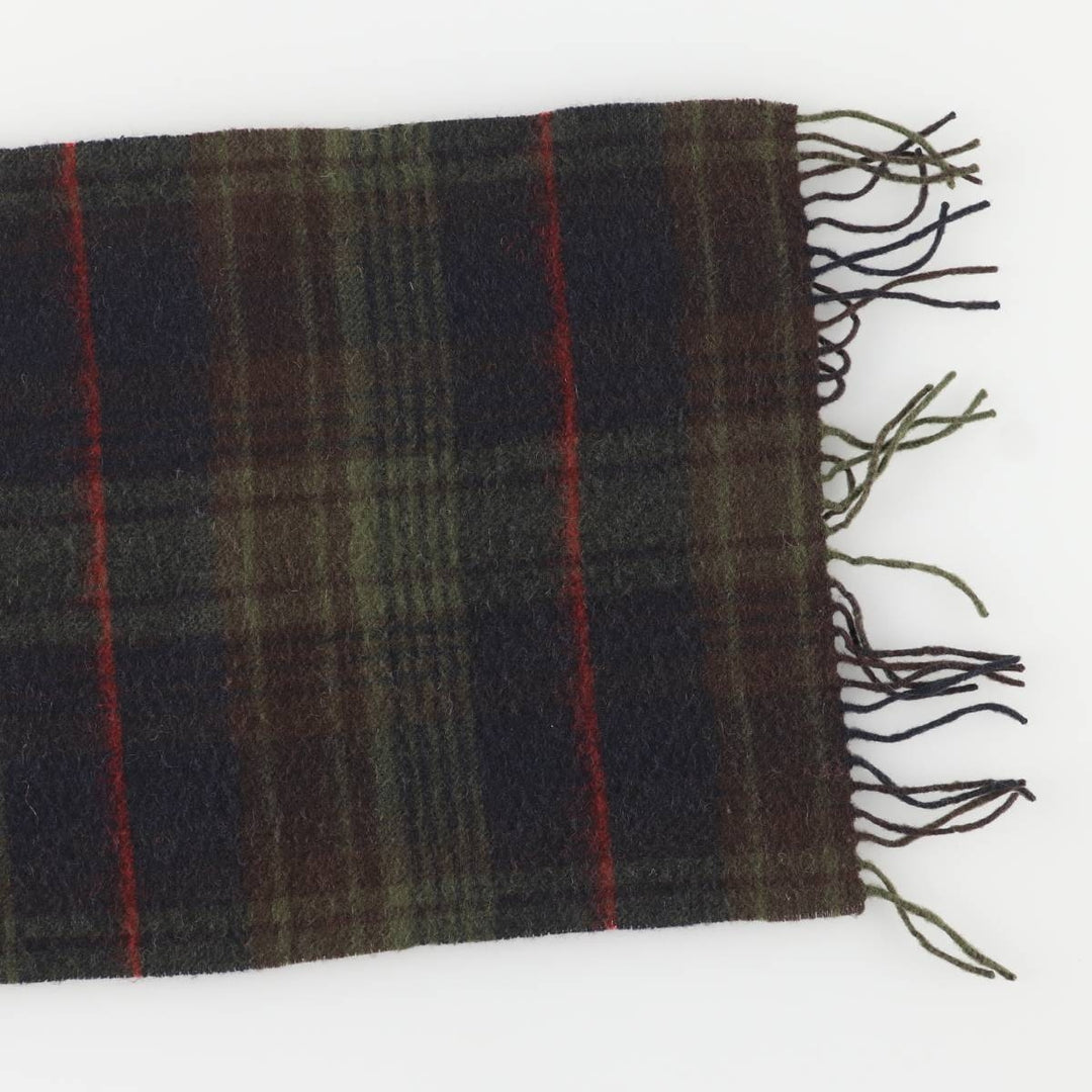 Barbour Check Pattern Wool Scarf, Made in England wool Khaki type sage green Vintage Second Hand