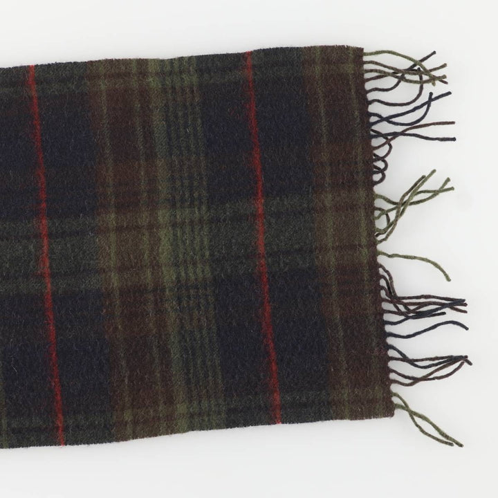 Barbour Check Pattern Wool Scarf, Made in England wool Khaki type sage green Vintage Second Hand