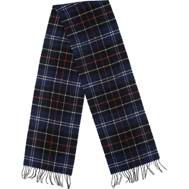 Barbour Tartan Check Wool Scarf, Made in England wool navy blue type Vintage Second Hand