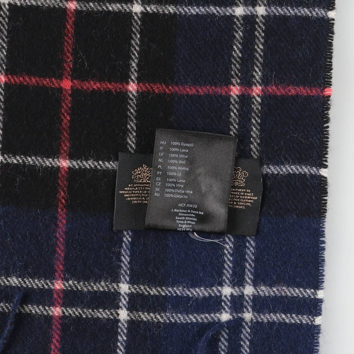 Barbour Tartan Check Wool Scarf, Made in England wool navy blue type Vintage Second Hand