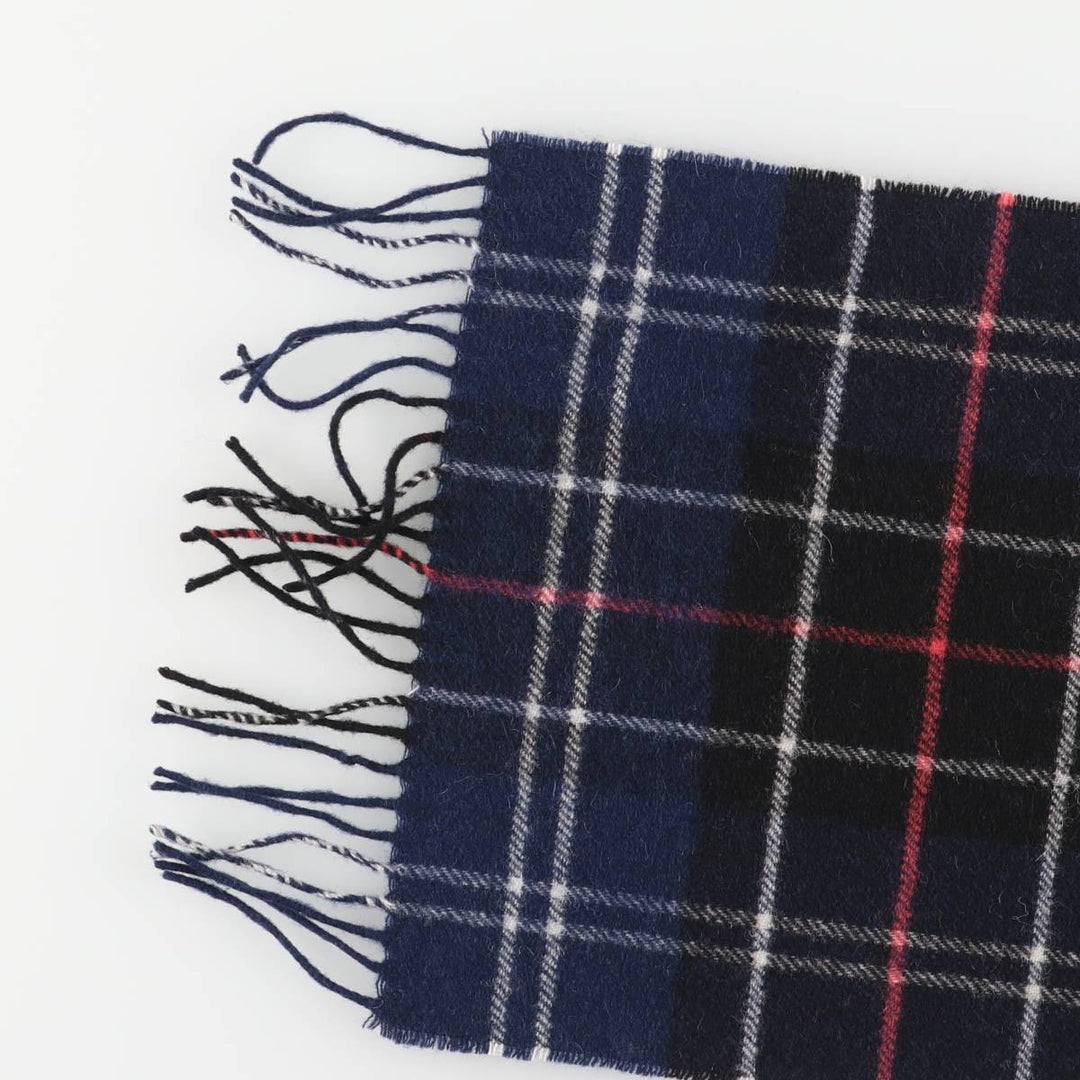 Barbour Tartan Check Wool Scarf, Made in England wool navy blue type Vintage Second Hand