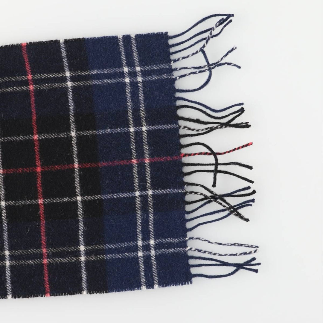 Barbour Tartan Check Wool Scarf, Made in England wool navy blue type Vintage Second Hand