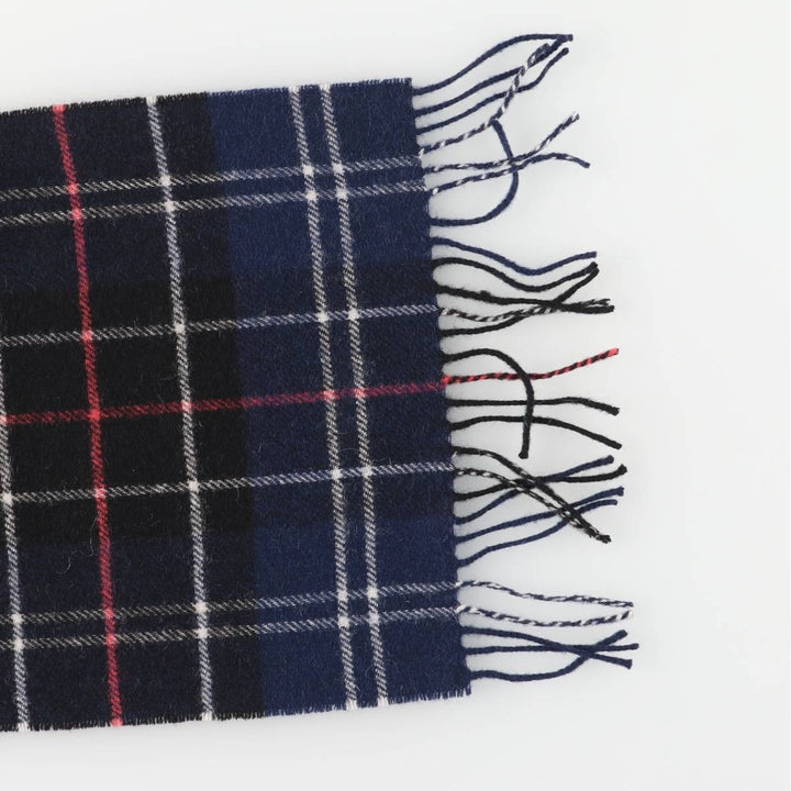 Barbour Tartan Check Wool Scarf, Made in England wool navy blue type Vintage Second Hand