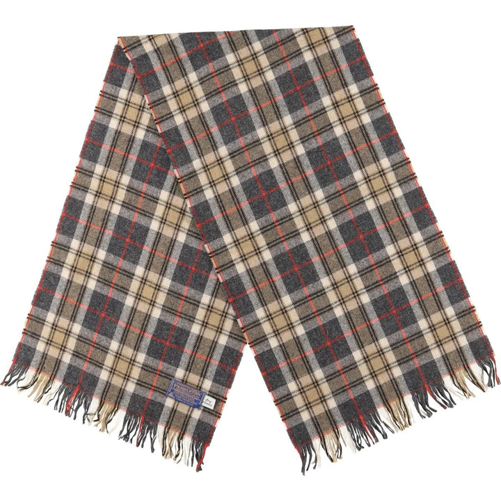 Vintage 1970'S Pendleton Check Pattern Wool Scarf, Made in USA wool gray type Vintage Second Hand