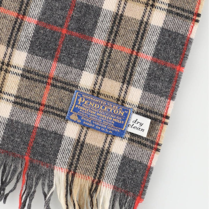Vintage 1970'S Pendleton Check Pattern Wool Scarf, Made in USA wool gray type Vintage Second Hand