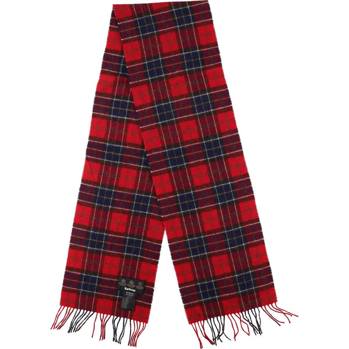 Barbour Tartan Check Wool Scarf, Made in England wool red type Vintage Second Hand