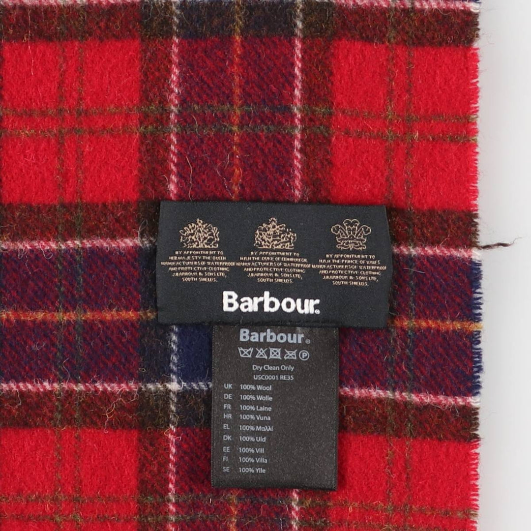 Barbour Tartan Check Wool Scarf, Made in England wool red type Vintage Second Hand