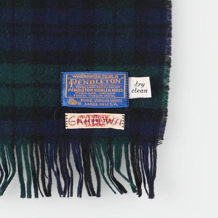 Vintage 1970'S Pendleton Blackwatch Check Wool Scarf, Made in USA wool green type Vintage Second Hand