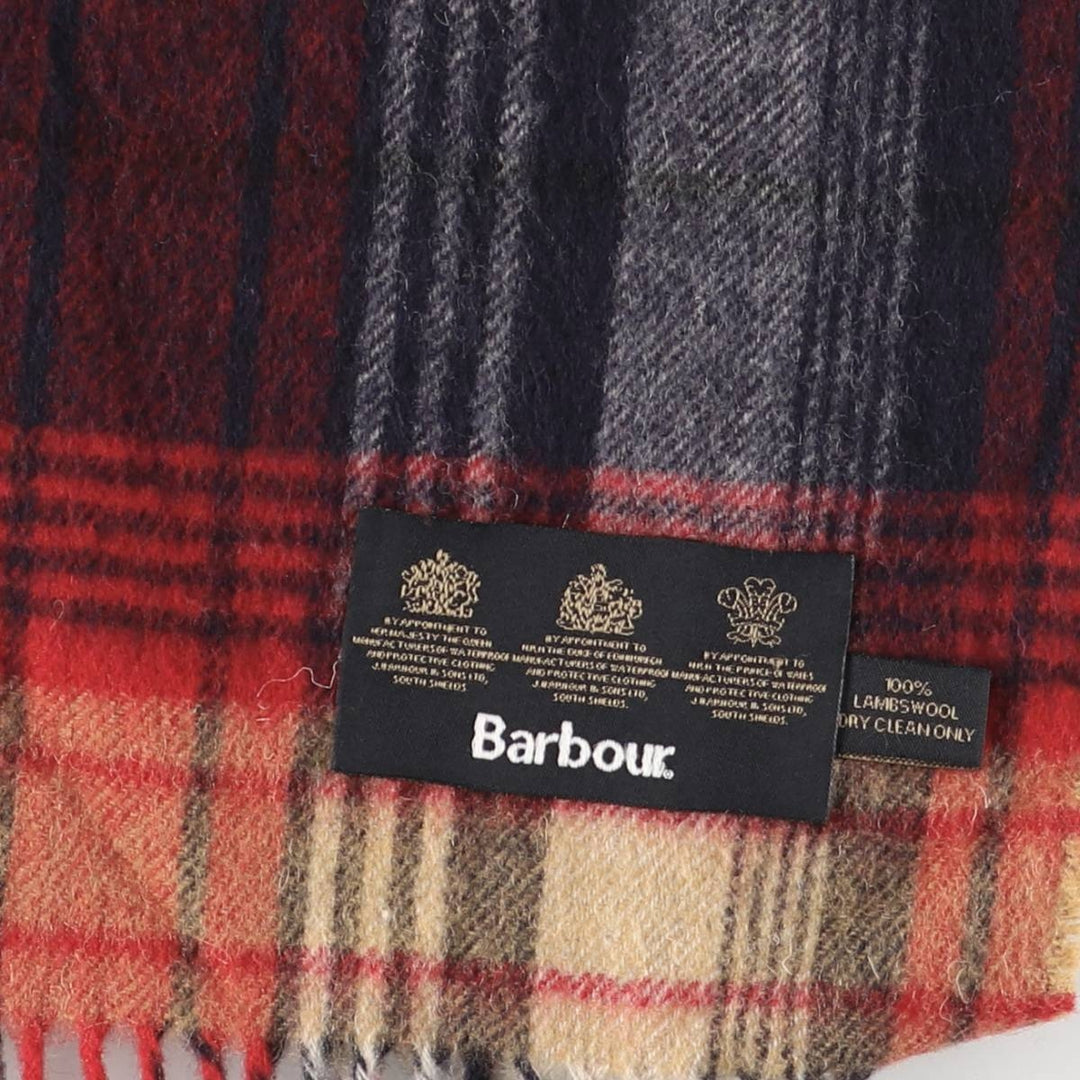 Barbour Check Pattern Wool Scarf wool red type Vintage Second Hand