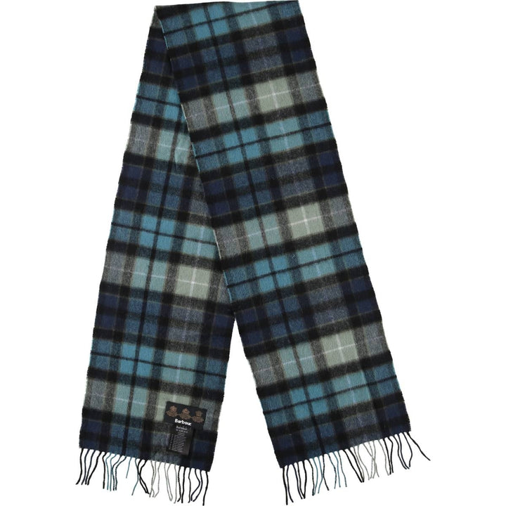 Barbour Check Pattern Cashmere Blend Wool Scarf, Made in England wool blue type Vintage Second Hand