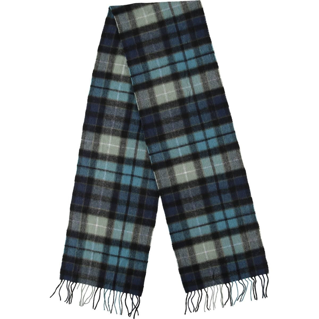 Barbour Check Pattern Cashmere Blend Wool Scarf, Made in England wool blue type Vintage Second Hand