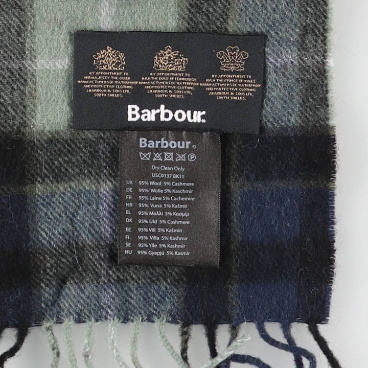 Barbour Check Pattern Cashmere Blend Wool Scarf, Made in England wool blue type Vintage Second Hand