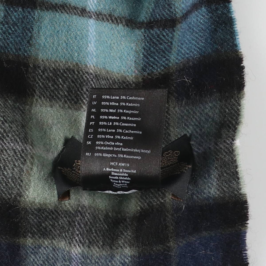 Barbour Check Pattern Cashmere Blend Wool Scarf, Made in England wool blue type Vintage Second Hand