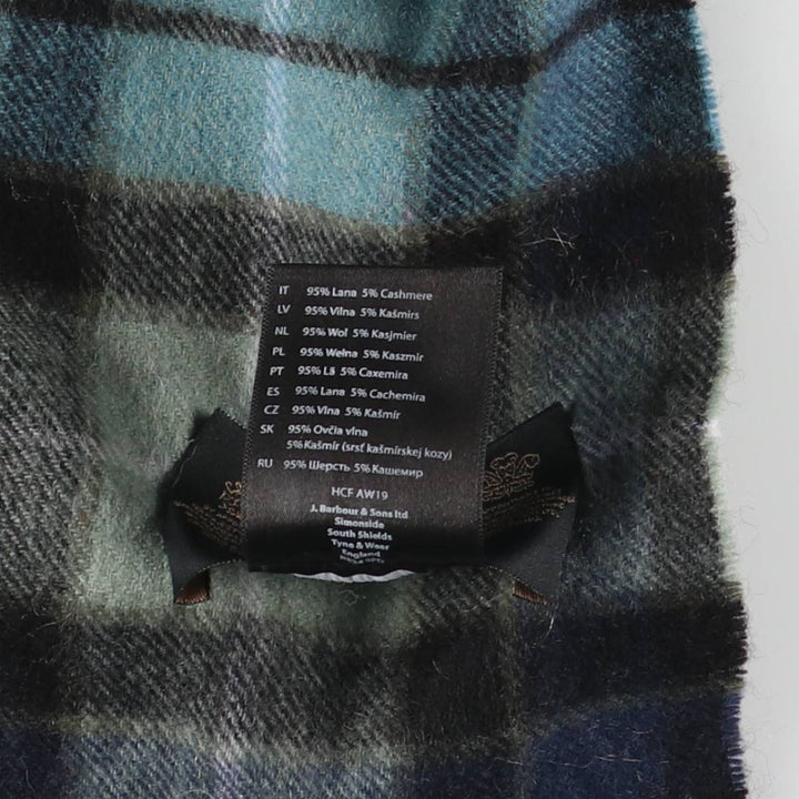 Barbour Check Pattern Cashmere Blend Wool Scarf, Made in England wool blue type Vintage Second Hand