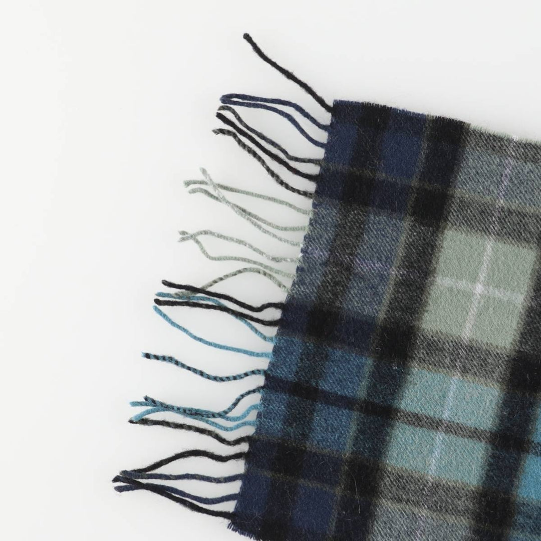Barbour Check Pattern Cashmere Blend Wool Scarf, Made in England wool blue type Vintage Second Hand