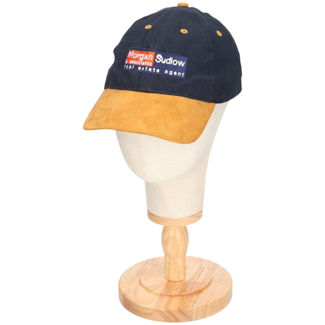 Vintage 90'S Advertising Baseball Cap with Leather Brim, Two-Tone, One Size Fits Most cotton navy blue type Vintage Second Hand