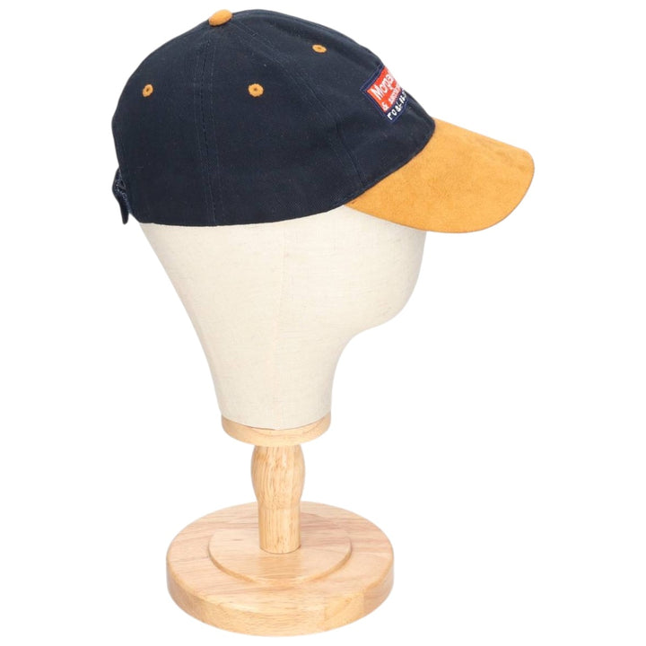 Vintage 90'S Advertising Baseball Cap with Leather Brim, Two-Tone, One Size Fits Most cotton navy blue type Vintage Second Hand