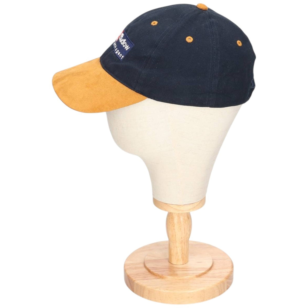 Vintage 90'S Advertising Baseball Cap with Leather Brim, Two-Tone, One Size Fits Most cotton navy blue type Vintage Second Hand