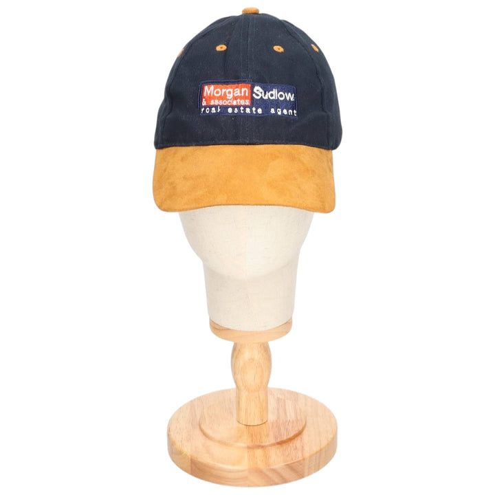 Vintage 90'S Advertising Baseball Cap with Leather Brim, Two-Tone, One Size Fits Most cotton navy blue type Vintage Second Hand