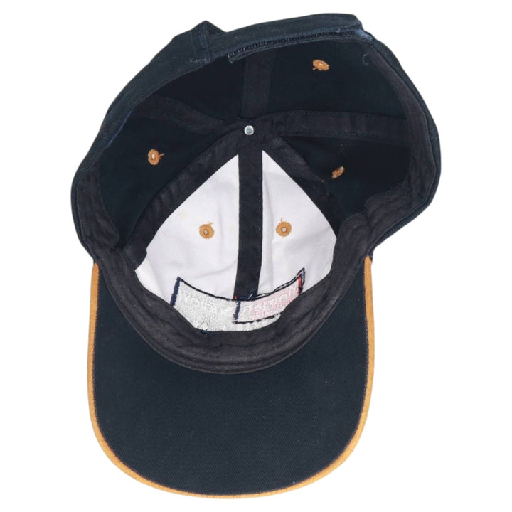 Vintage 90'S Advertising Baseball Cap with Leather Brim, Two-Tone, One Size Fits Most cotton navy blue type Vintage Second Hand