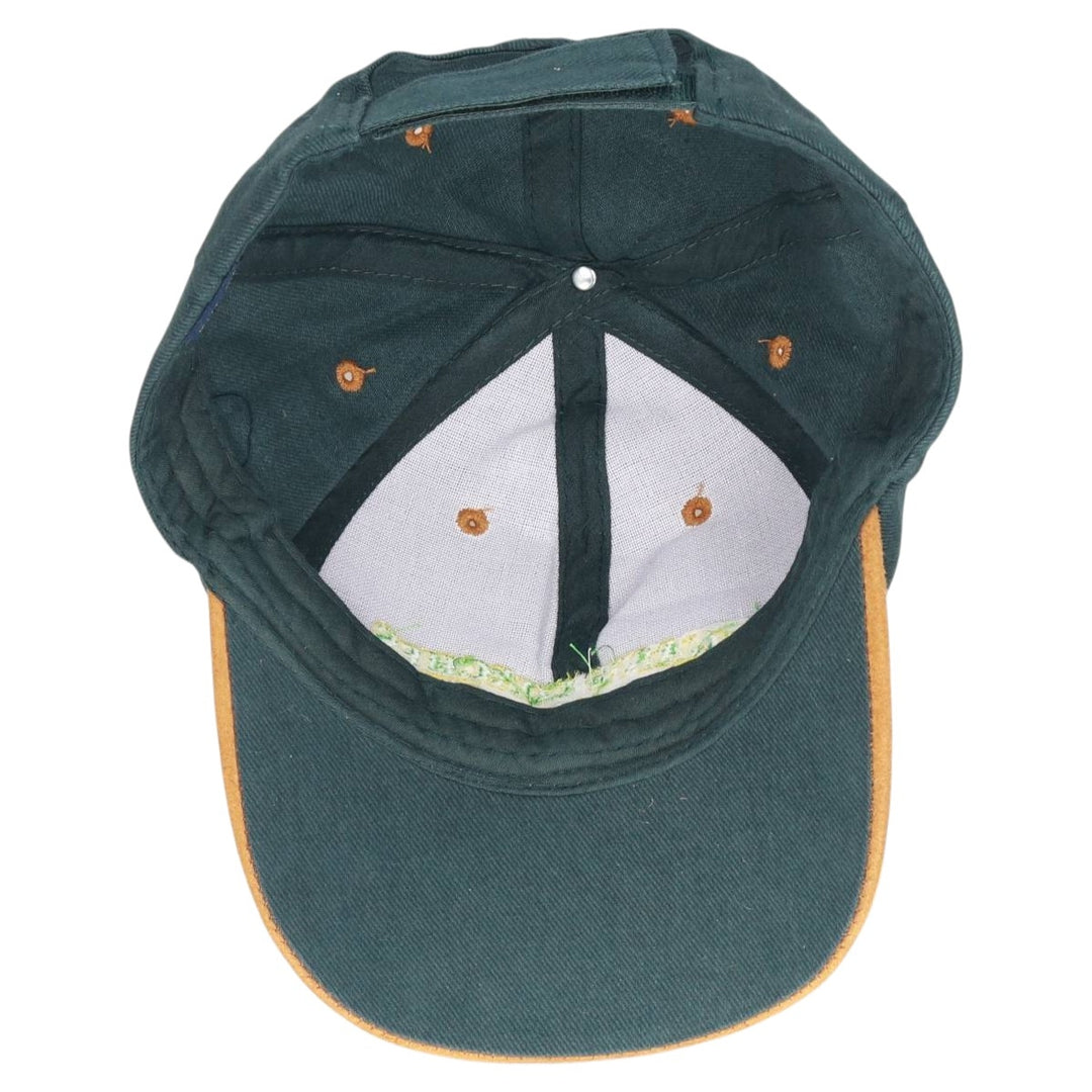 Vintage 90'S Advertising Baseball Cap with Leather Brim, Two-Tone, One Size Fits Most cotton Green type dark green Vintage Second Hand