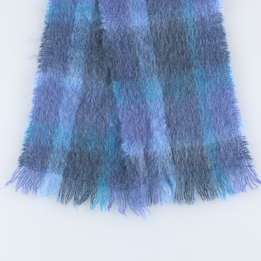CUSHENDALE Check Pattern Mohair Scarf, Made in Ireland mohair blue type Vintage Second Hand