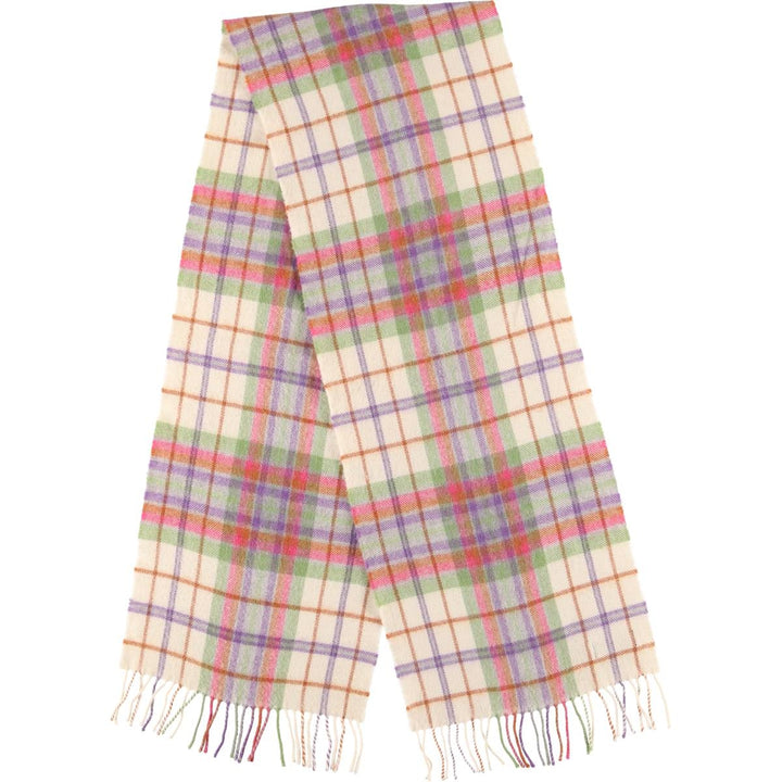 JOHN HANLY Check Pattern Wool Scarf Merino wool Beige type Vintage Second Hand