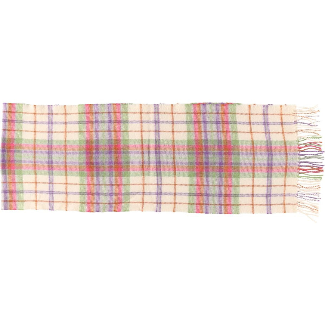 JOHN HANLY Check Pattern Wool Scarf Merino wool Beige type Vintage Second Hand