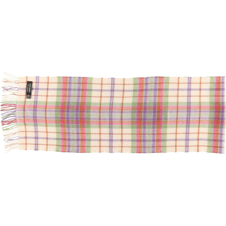 JOHN HANLY Check Pattern Wool Scarf Merino wool Beige type Vintage Second Hand